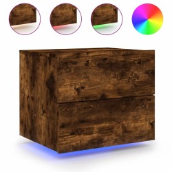 Table de chevet murale avec lumières LED chêne fumé 