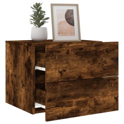 Table de chevet murale avec lumières LED chêne fumé 