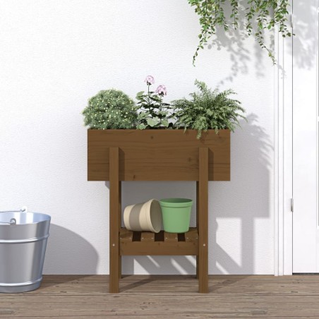 Jardinière marron miel 62x30x69 cm bois massif de pin  