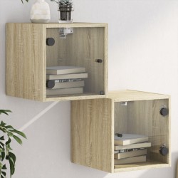 Tables de chevet et portes vitrées 2pcs chêne sonoma 35x37x35cm 