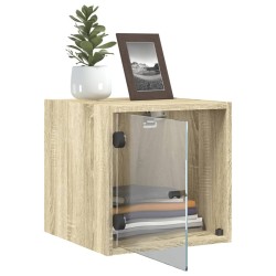Tables de chevet et portes vitrées 2pcs chêne sonoma 35x37x35cm 