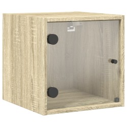 Tables de chevet et portes vitrées 2pcs chêne sonoma 35x37x35cm 