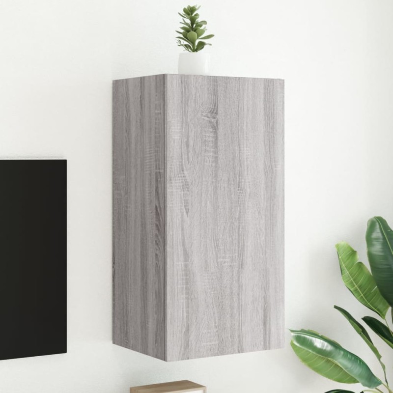Meuble TV mural avec lumières LED sonoma gris 40,5x35x80 cm 