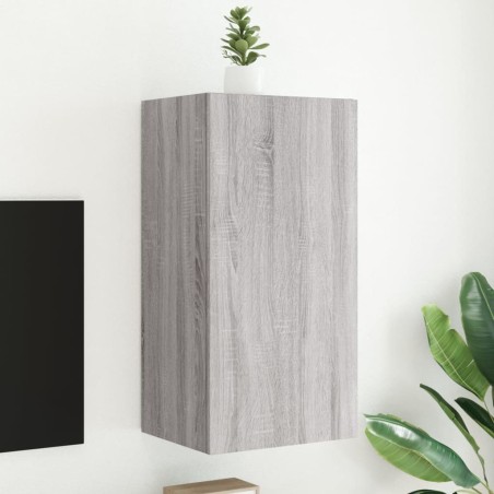 Meuble TV mural avec lumières LED sonoma gris 40,5x35x80 cm 