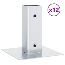 Bases de poteau carrées 12 pcs argent 46x46 mm acier galvanisé 