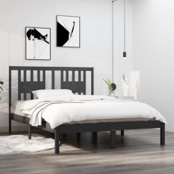 Cadre de lit sans matelas gris bois massif 