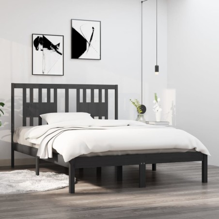 Cadre de lit sans matelas gris bois massif 