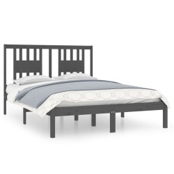 Cadre de lit sans matelas gris bois massif 