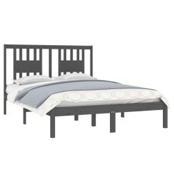 Cadre de lit sans matelas gris bois massif 