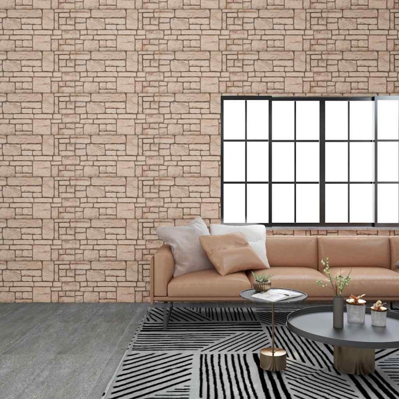 Panneaux muraux 3D avec design de brique beige 10 pcs EPS 