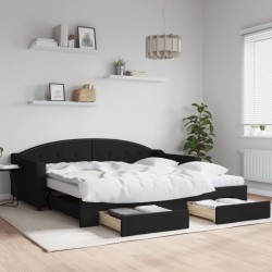 Lit de jour avec gigogne et tiroirs sans matelas noir 100x200cm 
