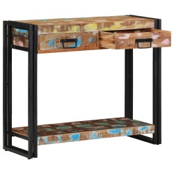 Table Console Multicolore en Bois Recyclé et Métal 