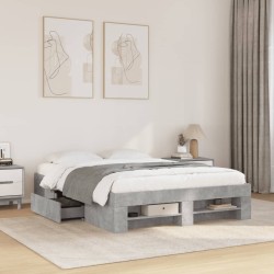 Cadre de lit sans matelas gris béton 135x190 cm bois ingénierie 