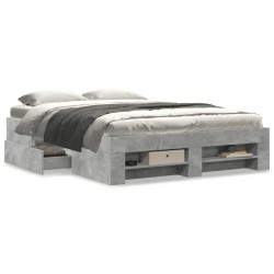 Cadre de lit sans matelas gris béton 135x190 cm bois ingénierie 