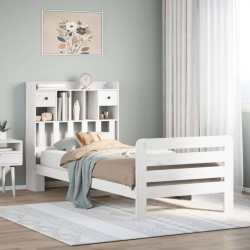 Lit bibliothèque sans matelas blanc 100x200 cm bois pin massif 