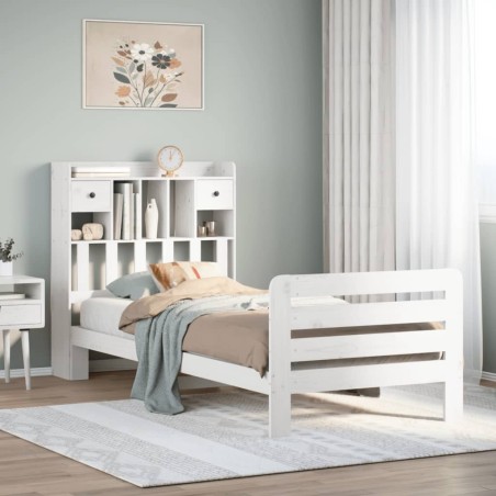 Lit bibliothèque sans matelas blanc 100x200 cm bois pin massif 