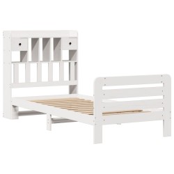 Lit bibliothèque sans matelas blanc 100x200 cm bois pin massif 