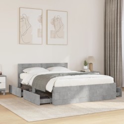 Cadre de lit et tête de lit sans matelas gris béton 135x190 cm 