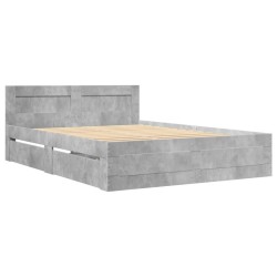 Cadre de lit et tête de lit sans matelas gris béton 135x190 cm 