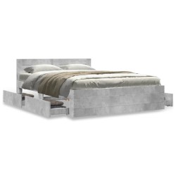 Cadre de lit et tête de lit sans matelas gris béton 135x190 cm 