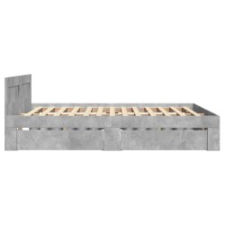 Cadre de lit et tête de lit sans matelas gris béton 135x190 cm 