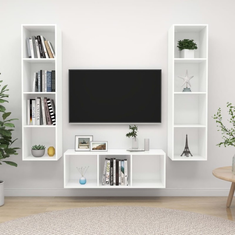 Ensemble de meuble TV 3 pcs Blanc Bois d'ingénierie Ensemble de meuble TV 3 pcs Blanc Bois d'ingénierie
