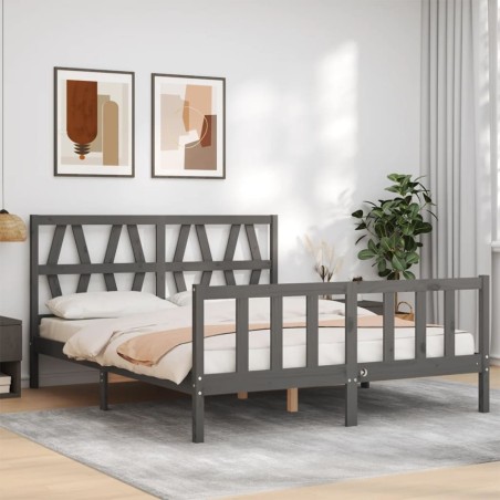 Cadre de lit sans matelas gris bois de pin massif 