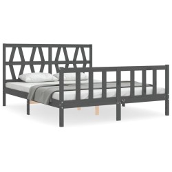 Cadre de lit sans matelas gris bois de pin massif 