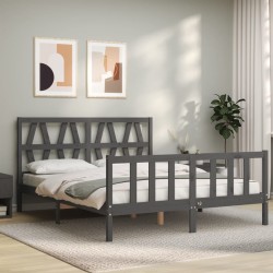 Cadre de lit sans matelas gris bois de pin massif 