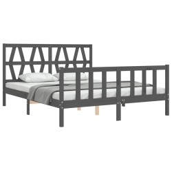 Cadre de lit sans matelas gris bois de pin massif 