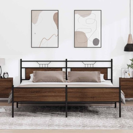 Cadre de lit en métal sans matelas chêne marron 193x203 cm 
