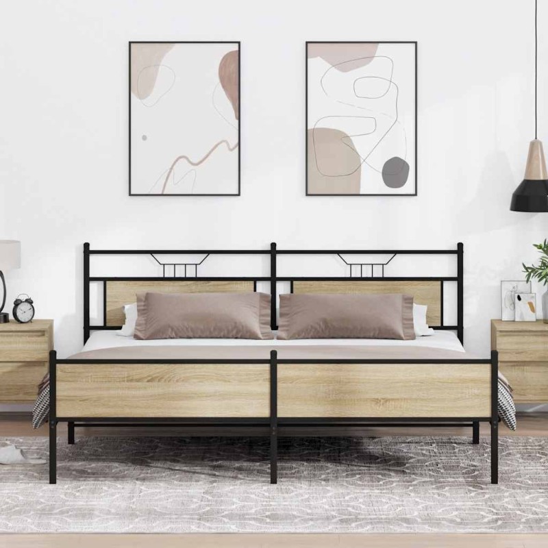 Cadre de lit en métal sans matelas chêne sonoma 193x203 cm 