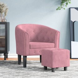 Fauteuil avec repose-pied rose velours 