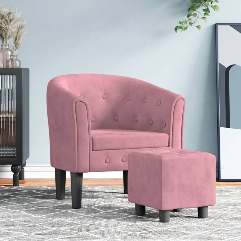 Fauteuil avec repose-pied rose velours 