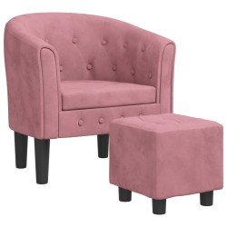 Fauteuil avec repose-pied rose velours 