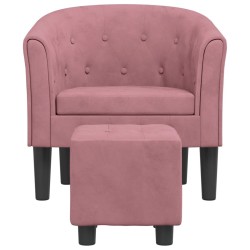 Fauteuil avec repose-pied rose velours 