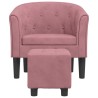 Fauteuil avec repose-pied rose velours 