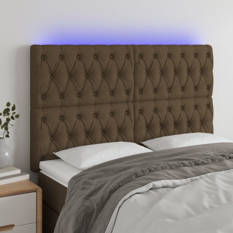 Tête de lit à LED Marron foncé 160x7x118/128 cm Tissu 