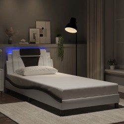 Cadre de lit avec LED sans matelas blanc et noir 100x200 cm 
