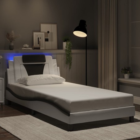 Cadre de lit avec LED sans matelas blanc et noir 100x200 cm 