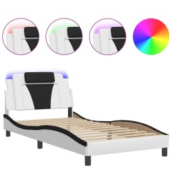 Cadre de lit avec LED sans matelas blanc et noir 100x200 cm 