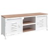 Meuble TV Blanc 110x30x40 cm Fer et bois de sapin massif 