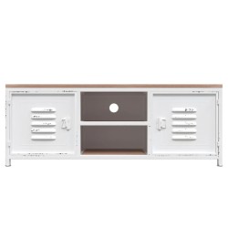 Meuble TV Blanc 110x30x40 cm Fer et bois de sapin massif 