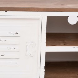 Meuble TV Blanc 110x30x40 cm Fer et bois de sapin massif 