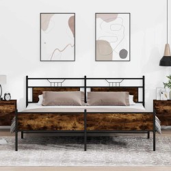 Cadre de lit en métal sans matelas chêne fumé 193x203 cm 