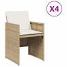 Chaises de jardin avec coussins lot de 4 beige résine tressée 