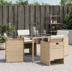Chaises de jardin avec coussins lot de 4 beige résine tressée 