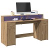 Bureau avec lumières LED chêne artisanal bois d'ingénierie 