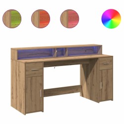 Bureau avec lumières LED chêne artisanal bois d'ingénierie 