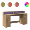 Bureau avec lumières LED chêne artisanal bois d'ingénierie 
